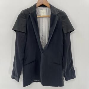 Each X Other Paris Silk and Leather Blazer Jacket Size XS Preppy Edgie Designer